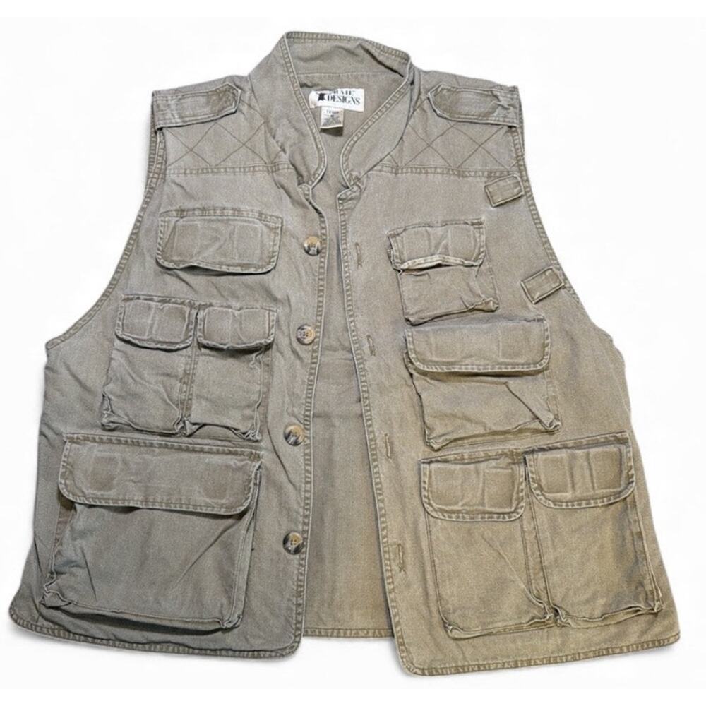 VTG Trail Designs TV800 100% Cotton Vest Pockets Sz M Khaki Utility Photography